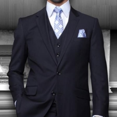 Wedding Suit with Vest Men's Dark Blue Flat Front Pants V2TR Profile Picture